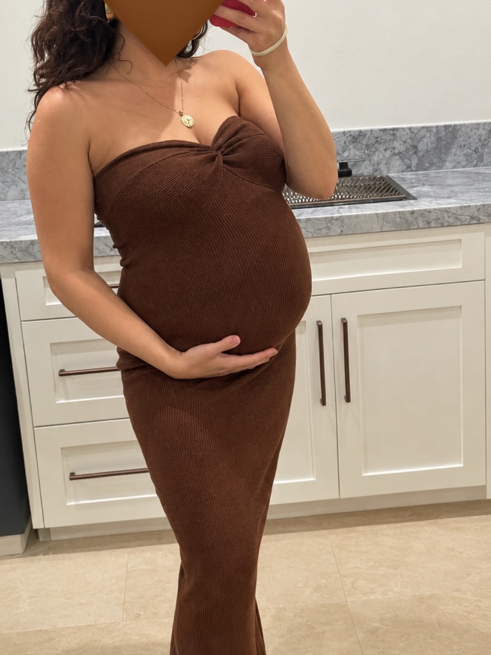 Strapless Twist Maternity Dress in Brown